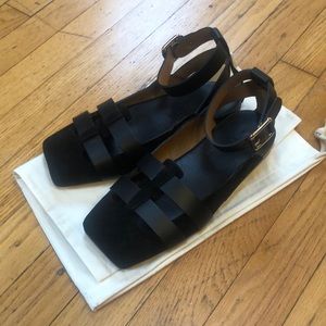 Tibi Square Toed Suede and Leather Sandals